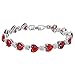 EleQueen Women's Silver-Tone Full Cubic Zirconia Love Heart Bridal Tennis Bracelet Ruby Color, 6.7''+1.4'' Extender