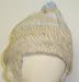 Ht07x, Knitted on Hand Knitting Machine Beige Chenille Blue Stripe Finished By Hand Crochet Infant Cap with Earflap and Pom Pom
