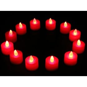 PK Green Set of 12 Gift Red LED Candles, Flameless Tea Lights for Decoration,...