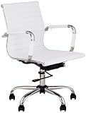 White Leather Low Back Swivel Office Chair