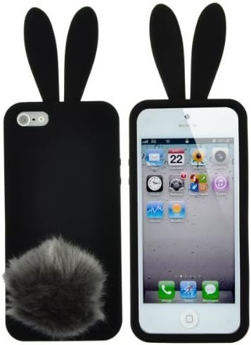 WYECLK Funny Rabbit Silicone Cover Soft Case Ears For Iphone 6 Cartoon Cute Bunny Tail Protective Case Black