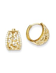 Cubic Zirconia Hinged Hoops Earrings in 14K Yellow Gold, 10mm (3/8")