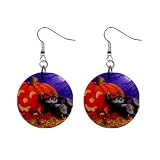Black Cat Pumpkin Halloween Dangle Earrings Jewelry 1 inch Buttons 16545780