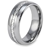 Domed Tungsten Carbide Ring with Sterling Silver Rope Inlay (8.0mm)