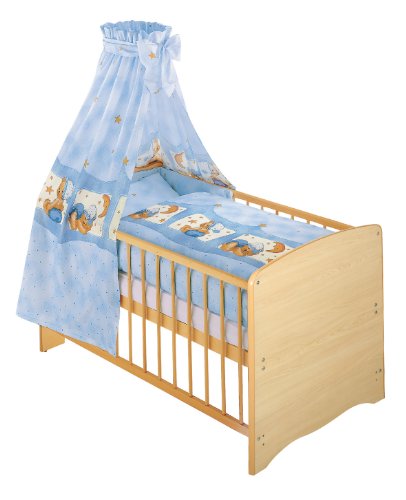 Julius Z&ouml;llner 5470015813 - Komplett-Bett Isy natur mit Bettset Kuschelb&auml;r blau Preisvergleich