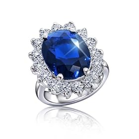 Bling Jewelry Kate Middleton Diana Royal Engagement Ring Cubic Zirconia Sapphire Color Silver Plated with Crystal Gift Box - 4: Jewelry