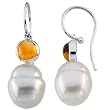 14K White Gold Paspaley South Sea Cultured Pearl and Citrine Earrings - 11.00mm