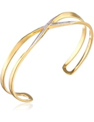 18k Yellow Gold Plated Sterling Silver Two-Tone Crossover Open Cuff Bracelet, 7.25"
