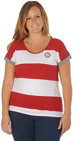 NCAA Alabama Crimson Tide Women's Plus Size Dolman Sleeve Striped T-Shirt, 2X, Crimson/White/Grey