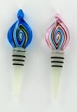 Blue and Pink Glass Set of Wine Bottle Stoppers Bar