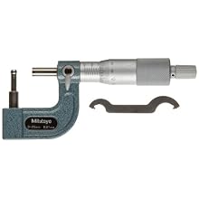 Mitutoyo 115-315 Tube Micrometer, Cylindrical Anvil, Ratchet Stop, 0-25mm Range, 0.01mm Graduation, +/-0.003mm Accuracy, 4.8mm Dia. Spherical Tip