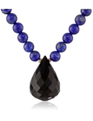 14k Yellow Gold 6mm Lapis Lazuli Bead and Black Onyx Drop Pendant, 17"