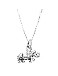 Sterling Silver Three Dimensional Rhinoceros Necklace