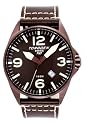 Torgoen - T10103 - Montre Homme d'Aviateur Acier Brun - Quartz Analogique - Cadran Noir - Dateur - Etabche 10 ATM - Bracelet Cuir Brun