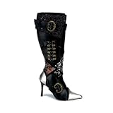 Womens High Heel Shoes 3 3/4 Inch Heel Sexy Knee Boot Victorian Gypsy Costume Black