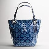 Coach Signature Coated Op Art Alex Coated Shopper Bag Purse Tote Blue