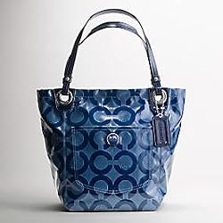 Coach Signature Coated Op Art Alex Coated Shopper Bag Purse Tote Blue