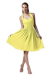 A-line Chiffon Knee Length Halter Lace Bridesmaid Dress/Prom Dress 
