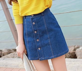 (ALLURE) デニム 台形 レディース フロントボタン フレア Aライン スカート ミニ ミモレ丈 シンプル AF0510