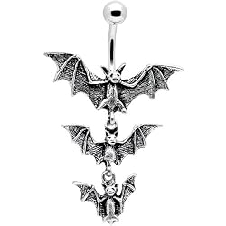 Gothic Tri-Vampire Bats Dangle Belly Ring