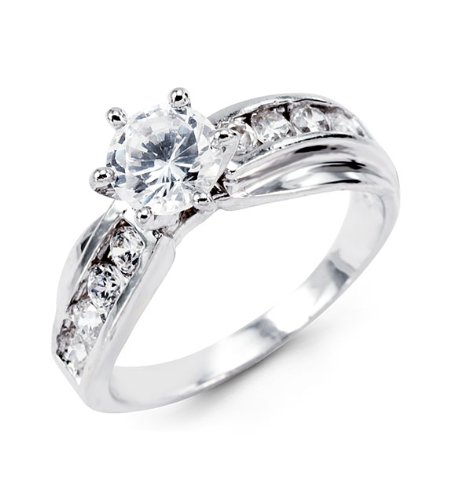 Solid 14k White Gold Round CZ Modern Engagement Ring