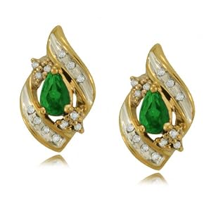 Buy 10K Gold Two Tone Earrings W  Emerald and Diamond by GemAffair
