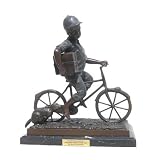 Boy Riding Bike Bronze Statue on Marble Base