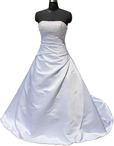 Oailiya Women's Crystals Satin Wedding Dress Bride Gown Size 10 Ivory