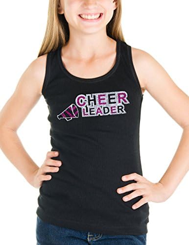 Activewear Apparel Big Girls Ribbed Glitter 'Cheerleader' Tank (Large, Black)