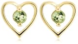 Yellow Gold Overlay Sterling Silver Peridot Heart Earrings