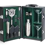 Cocktail Portable Manhattan Set for 2 in Leatherette Case in Black by Picnic Time