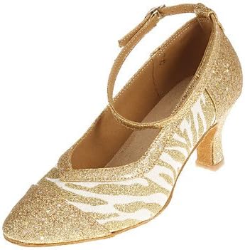Women's Gorgeous Sparkling Glitter Upper Zebra Stripe Ankle Strap Chuncky Heel Dance Sandals , Gold , US11 / EU43 / UK9 / CN44
