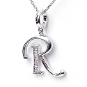 Silver Diamond Initial Pendant "R" with Silver Chain