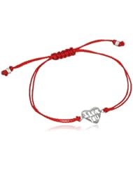 Sterling Silver Red Thread "I Love You" Cut-Out Heart Adjustable Bracelet, 7"