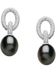 14K White Gold Akoya Cultured Black Pearl and Diamond Earrings - 11.00mm -- LIFETIME WARRANTY