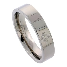 Titanium 6 mm (1/4) Flat Comfort Fit Band with Masonic Symbol and Polished Finish