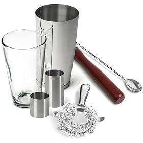 Rink Drink Boston Cocktail Shaker Gift Set with Hawthorn Strainer, Muddler, Bar Spoon With Masher, 25ml and 50ml Thimble Measures - Great kit for professional or home use!