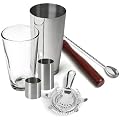 Rink Drink Boston Cocktail Shaker Gift Set with Hawthorn Strainer, Muddler, Bar Spoon With Masher, 25ml and 50ml Thimble Measures - Great kit for professional or home use!