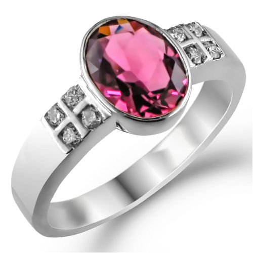 14 Karat White Gold 1.91 carat total Gem Weight Pink Tourmaline Diamond Ring size 7