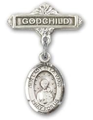 Sterling Silver Baby Badge with Our Lady of la Vang Charm and Godchild Badge Pin