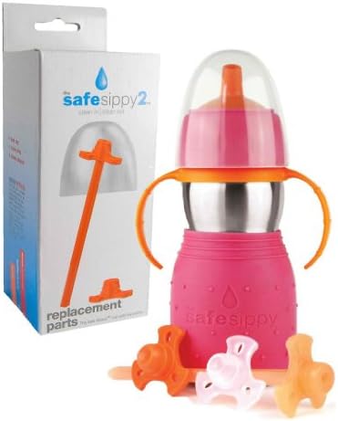 The Safe Sippy 2 2-in-1 Sippy to Straw Bottle with Replacement Parts, Pink