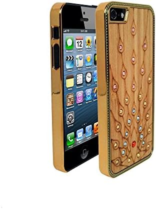 Apple iPhone 5 & 5s Cell Phone Case Protector Skin | Real Wood With Rhinestone Pattern, Gold Metallic Case