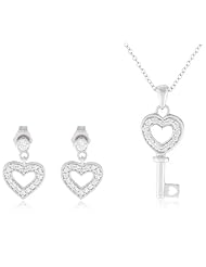 Myia Passiello "Hearts" Swarovski Cubic-Zirconia Open Heart Earrings and Key Pendant Necklace Jewelry Set