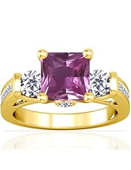14K Yellow Gold Princess Cut Pink Sapphire Ring With Sidestones