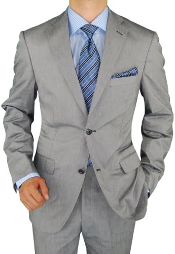 Bianco B Men's Suit Two Button 2-Piece Modern Fit Suit Gray Jacket &amp; Trousers (44 Regualr US / 54 Regular EU, Silver Gray)