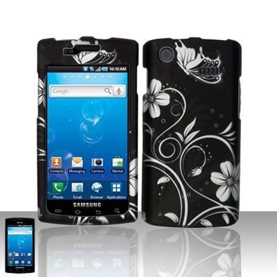 Best Price Black Circle Polka Silver Vine Flower Rubberized Snap on Hard Cover Protector Faceplate Cell Phone Case for AT&T Samsung Captivate i897 Galaxy S + LCD Screen Guard Film + Free iTuffy Flannel Bag