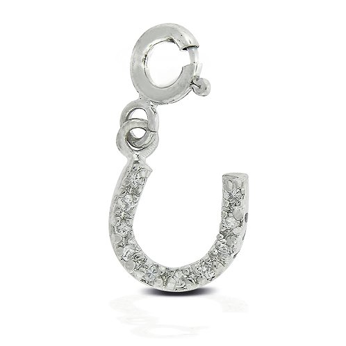 Bling Jewelry Designer Sterling Silver Diamond CZ Dangling Charm Clips - Horseshoe