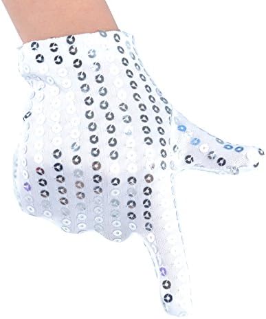 XMYM Child Costume Dress up Dance Sequin Cosplay Party Performance Gloves Age 3-7 (Silver)