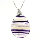 Beautiful Fluorite Pendant in Silver Tone Bail with Rhinestones - Tear Shape, 42x32mm Pendant Dimension - 18'' Silvertone Chain Included