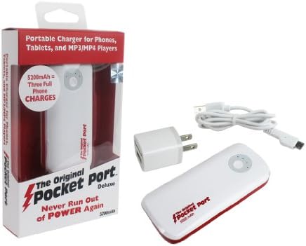 Portable External Battery Pack for Cell Phones - Original Pocket Port 5200 mAh Power Bank with Power Indicators and Ac Adapter - Works with Any Phone or Ipad Charger